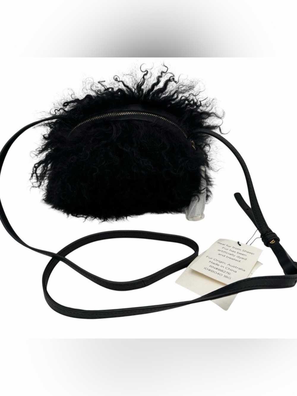 UGG Mongolian Fur Pom Pom Black Curly Fur Crossbody Bag
